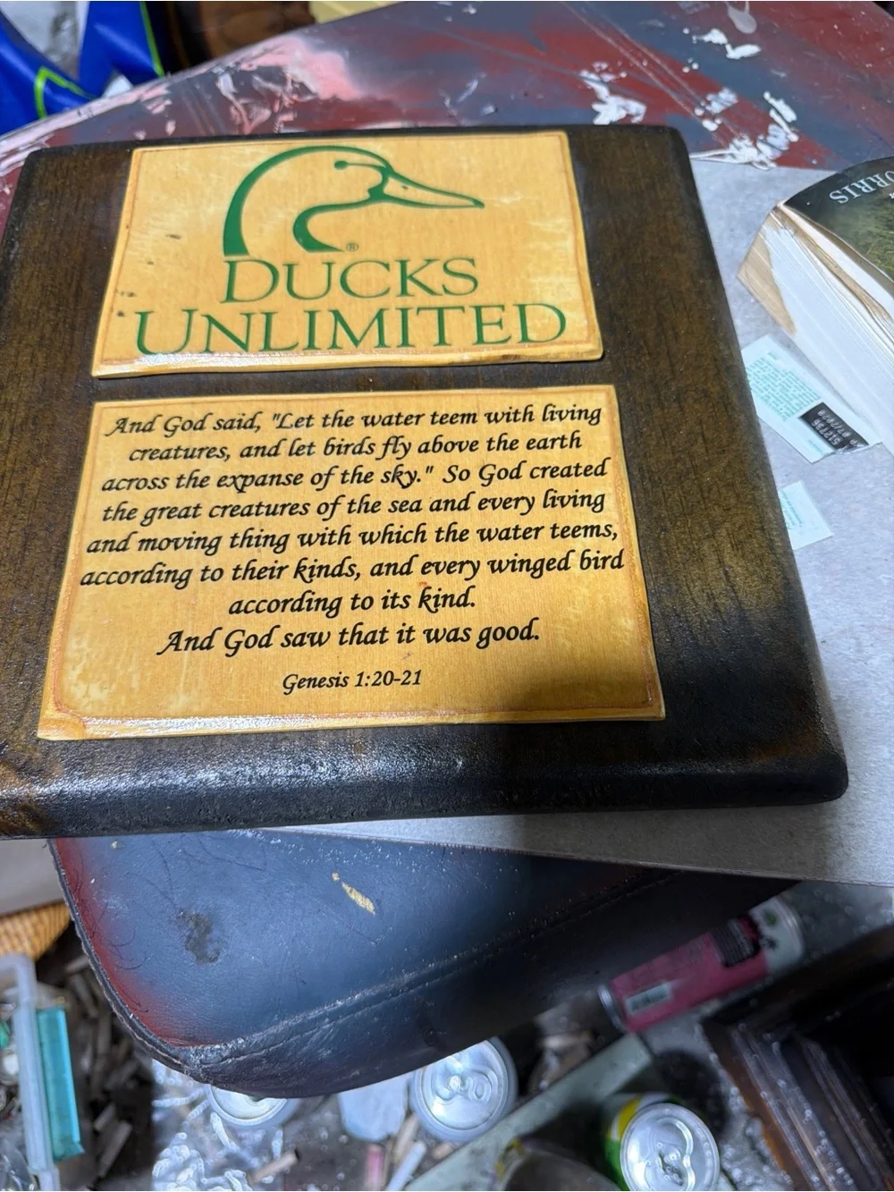 Vintage Rustic Ducks Unlimited Genesis 1:20-21 Wooden Wall Plaque / Cabin Decor